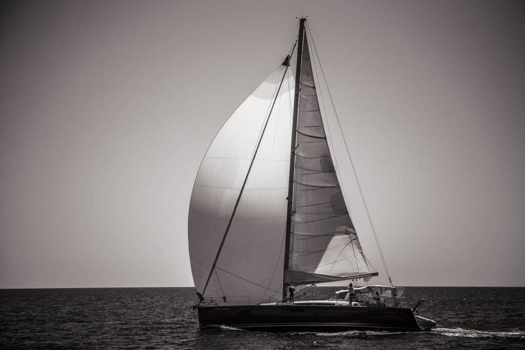 beautiful yacht in black and white