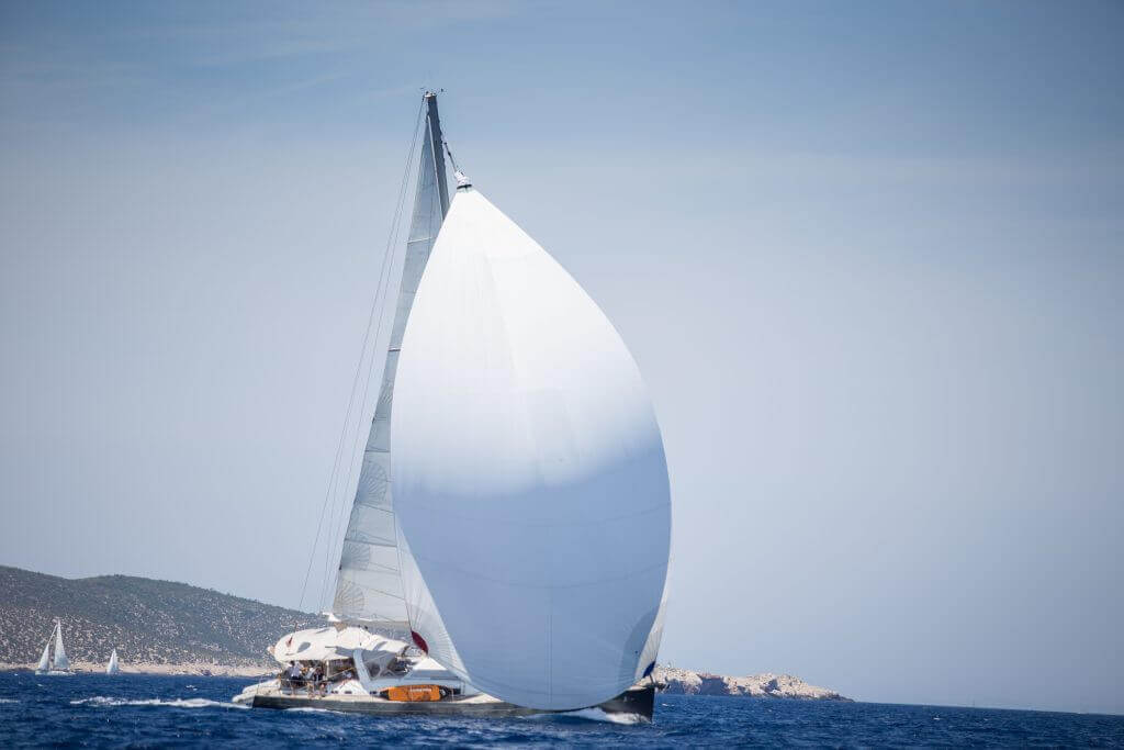 stretched sail of a yacht