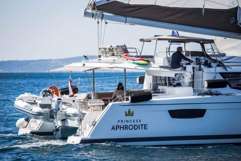 luxury yacht with a motor boat